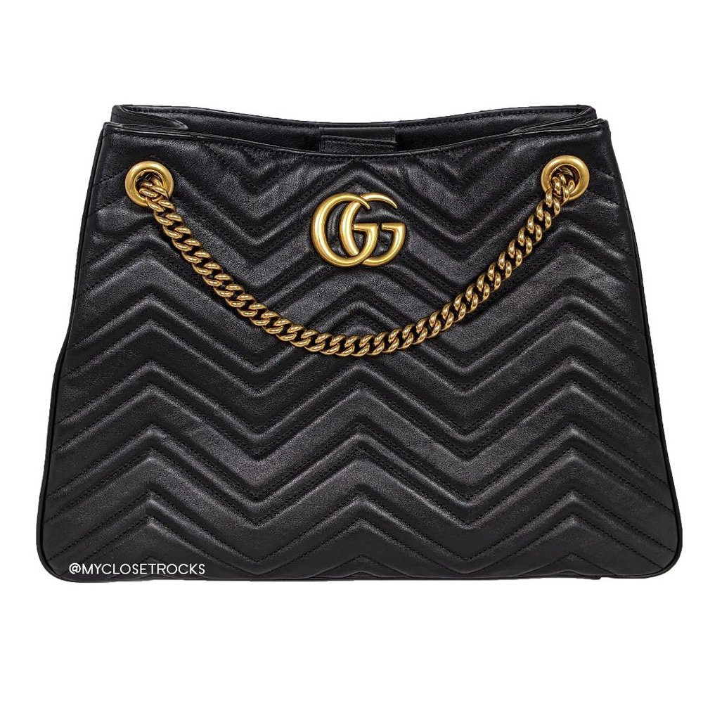 SOLD Gucci Black Marmont Gg Matelasse Tote - Picture 1 of 9